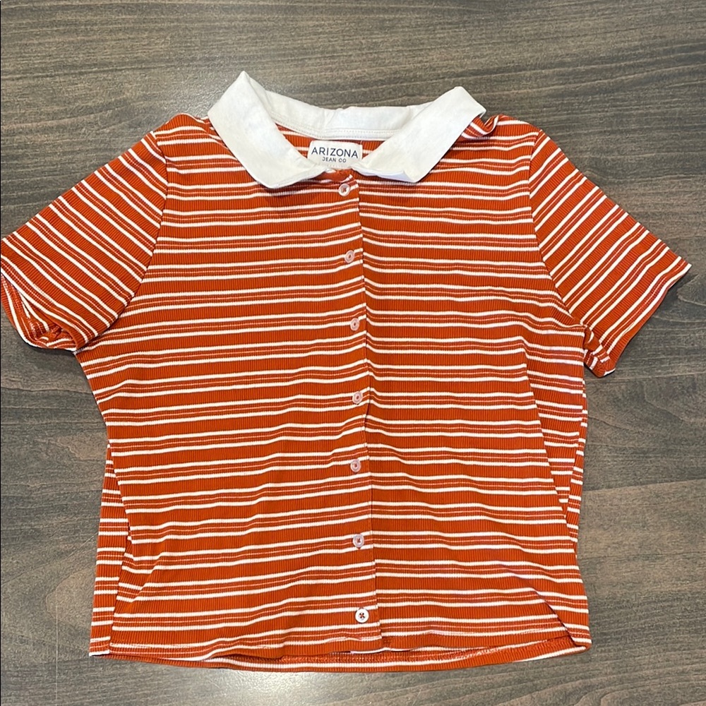 Arizona Jean Company Orange and White Button Down Shirt